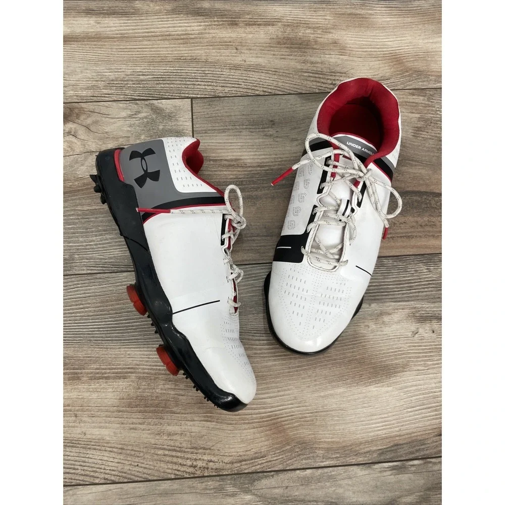 Under Armour JORDAN SPIETH ONE JR YOUTH BOYS GOLF SHOE SIZE 6Y WHITE & Red